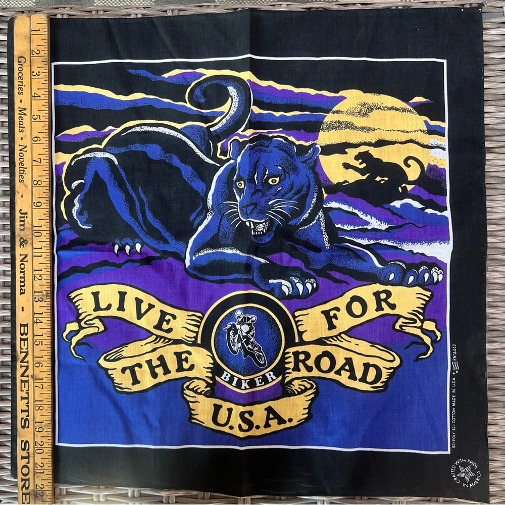 Vintage Official Harley-Davidson Panther Black & Moon Purple Bandana Made In USA